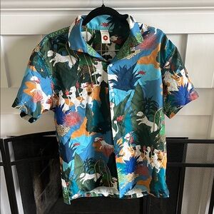 Colorful Men's Casual Button Down Shirt, dragons, wears like medium/large